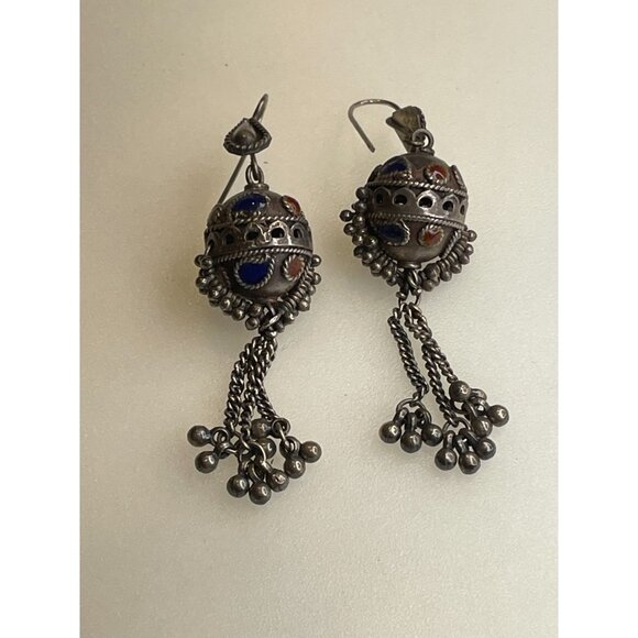 Fabulous Older Vintage Silver & Enamel Morrocan Berber Earrings - Picture 12 of 12